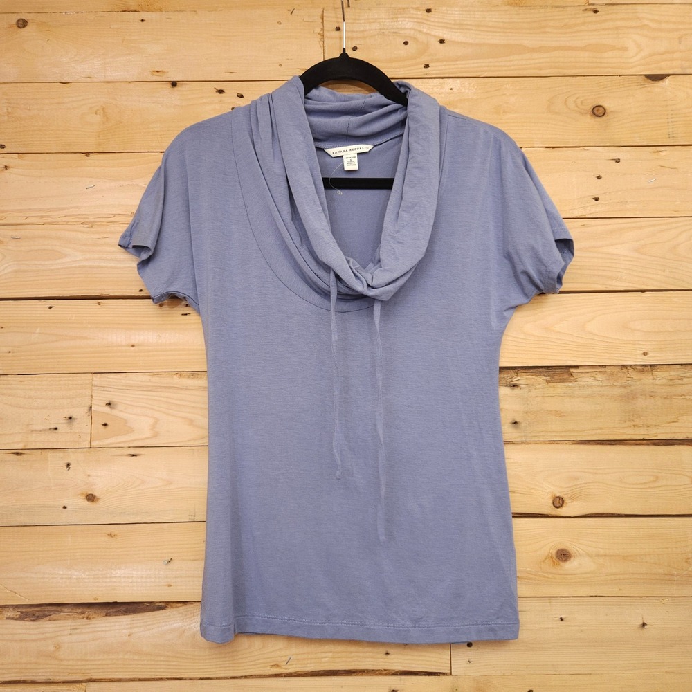 Banana Republic Blue Cowl Neck Drawstring Short Sleeve Modal Stretch Top S